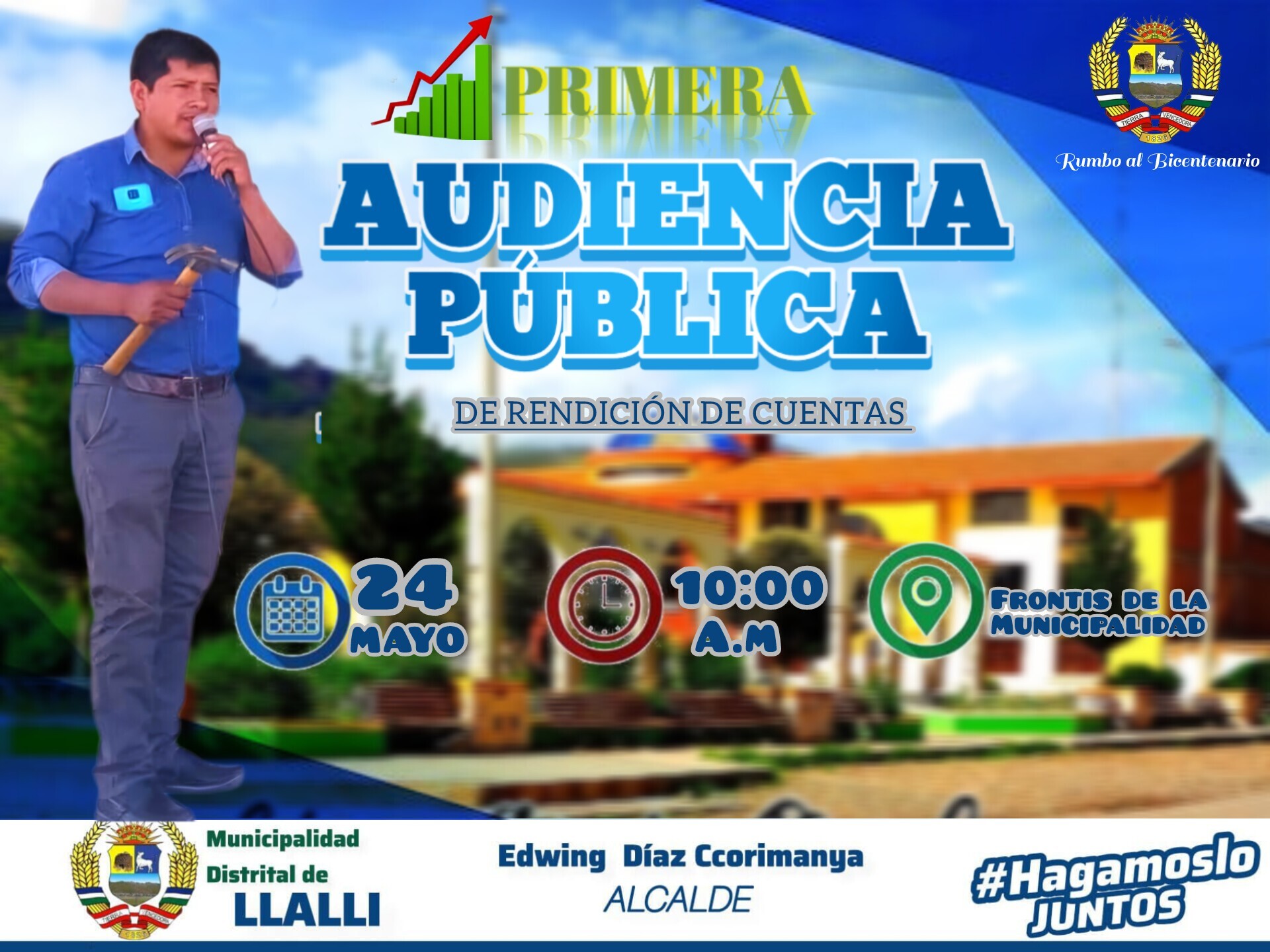 La Municipalidad Distrital de Llalli,  convoca a las organizaciones representativas de la sociedad civil, instituciones públicas y privadas y población en general del Distrito de Llalli, a la Segunda Audiencia Pública y Rendición de Cuentas, donde se dará a conocer los logros y avances de la presente gestión.