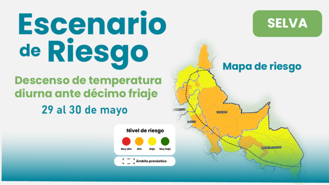 Escenario descenso de temperatura diurna en la selva del 29 al 30 de mayo 2025