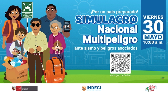 Según lo dispuesto en la Resolución de la Secretaría de Gestión del Riesgo de Desastres  N° 001-2025-PCM/SGRD, este viernes 30 de mayo de 2025 a las 10 de la mañana se desarrollará el Simulacro Nacional Multipeligro - “Por un País preparado”, con el objetivo de Fortalecer las capacidades de preparación y respuesta de las entidades integrantes del Sistema Nacional de Gestión del Riesgo de Desastres (SINAGERD) y de la población en general para responder de manera eficiente y oportuna ante peligros de origen natural o inducidos por la acción humana.