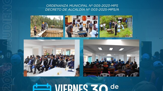 💠 PRIMERA AUDIENCIA PÚBLICA DE RENDICIÓN DE CUENTAS 2025 👏
🔹 En cumplimiento de la Ordenanza N°005-2023-MPS y el Decreto de Alcaldía N°003-2025-MPS/A.
La Municipalidad Provincial de Sihuas te invita cordialmente a participar en la Primera Audiencia Pública de Rendición de Cuentas 2025, que se llevará a cabo el jueves 30 de mayo, a las 09:00 a.m., en el auditorio de la Municipalidad Provincial de Sihuas.
📣 ¿Quiénes pueden participar?
Autoridades locales, representantes de instituciones públicas y privadas, organizaciones sociales, gremios, y por supuesto, todos los ciudadanos y ciudadanas de la provincia de Sihuas. ¡Tu voz es importante!
📝 Inscripciones:
Oficina de la Gerencia de Desarrollo Social y Servicios Públicos, en el horario de:
🕗 08:00 a.m. a 01:00 p.m.
🕒 03:00 p.m. a 06:00 p.m.
📌 Para inscribirte, solo necesitas:
✔ Ser residente de la provincia de Sihuas.
✔ Presentar tu Documento Nacional de Identidad (DNI).
✔ Si representas a una organización, llevar tu documento de acreditación.
📌Revisa el Decreto en el siguiente enlace: 
https://www.gob.pe/institucion/munisihuas/normas-legales/6758193-003-2025-mps-a 
💬 ¡Participa, infórmate y aporta!
📣Juntos construimos una gestión transparente, participativa y al servicio del pueblo.👏