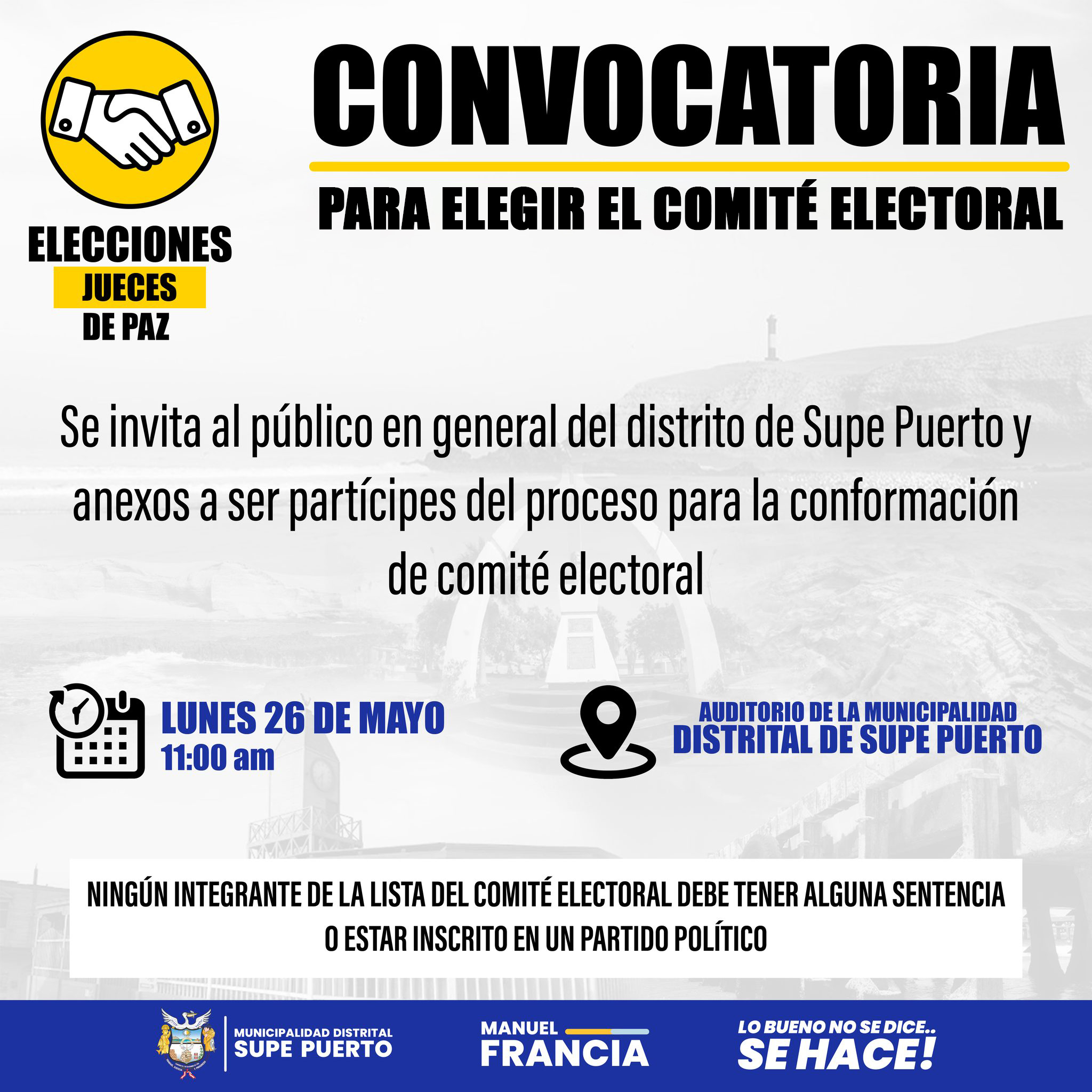 CONVOCATORIA PARA ELECCION DE COMITร ELECTORAL PARA ELECCIรN DE JUEZ DE PAZ