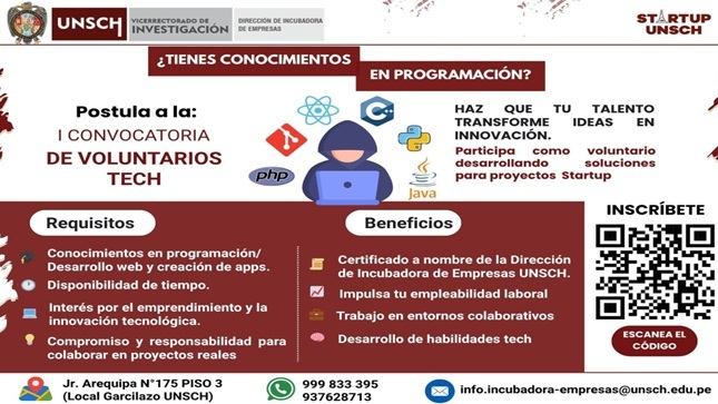 Starup - UNSCH " I Convocatoria de voluntarios TECH