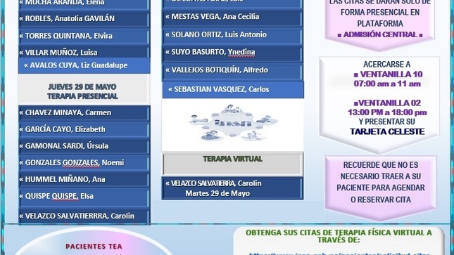 Publican calendario de reserva de citas de Terapia de Medicina Física: reserva de citas modalidad Presencial y Virtual - Junio 2025