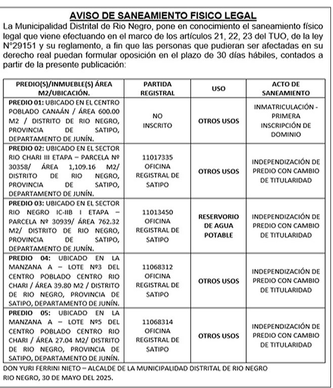 Aviso de Saneamiento Físico Legal