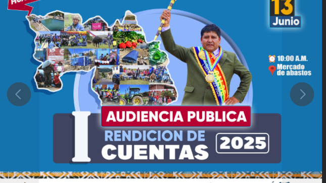 El alcalde distrital Sr. Mario Suma Huaracca,  tiene el agrado de invitar a todo el distrito de Huancarani, a participar en la Primera Audiencia Pública de Rendición de Cuentas, conforme a lo dispuesto en la Ordenanza Municipal N.º 048-2025, que convoca y aprueba la realización de dicho evento.