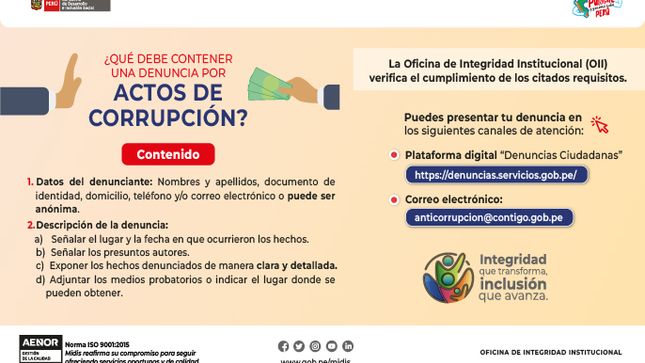 ¿Qué debe contener una denuncia por Actos de Corrupción?