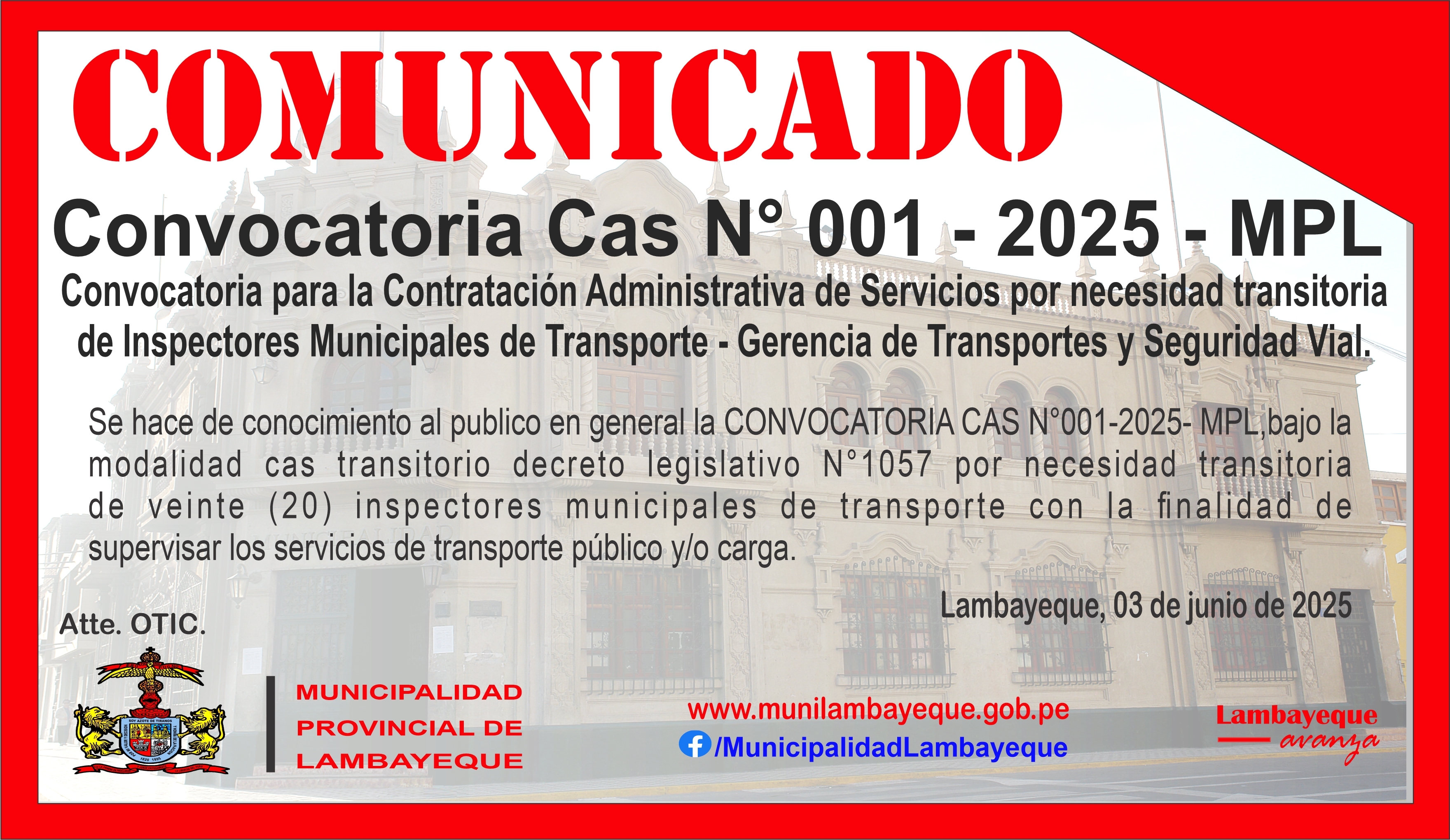 Archivo JPG de la Convocatoria CAS N°001-2025-MPL
