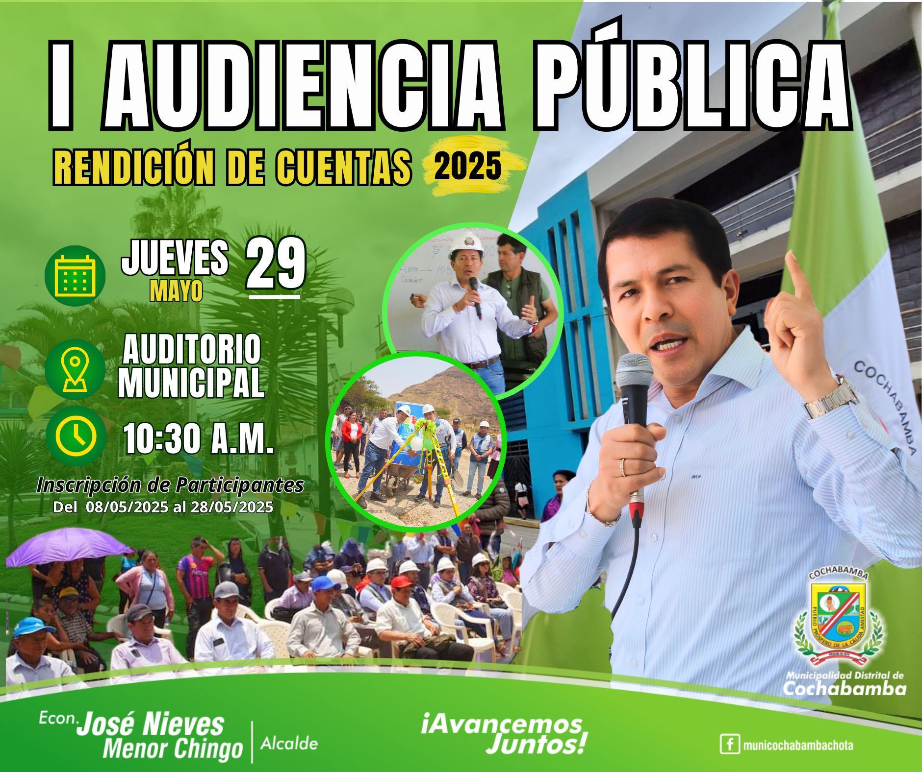 Afiche de Primera Audiencia Pública de Rendición de Cuentas - Cochabamba 2025.