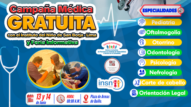 𝗘𝘀𝗽𝗲𝗰𝗶𝗮𝗹𝗶𝘀𝘁𝗮𝘀 del Instituto del Niño de San Borja brindarán atención médica gratuita a menores de 𝟬 𝗮 𝟭𝟳 𝗮𝗻̃𝗼𝘀, 𝟭𝟭 𝗺𝗲𝘀𝗲𝘀 𝘆 𝟮𝟵 𝗱𝗶́𝗮𝘀.