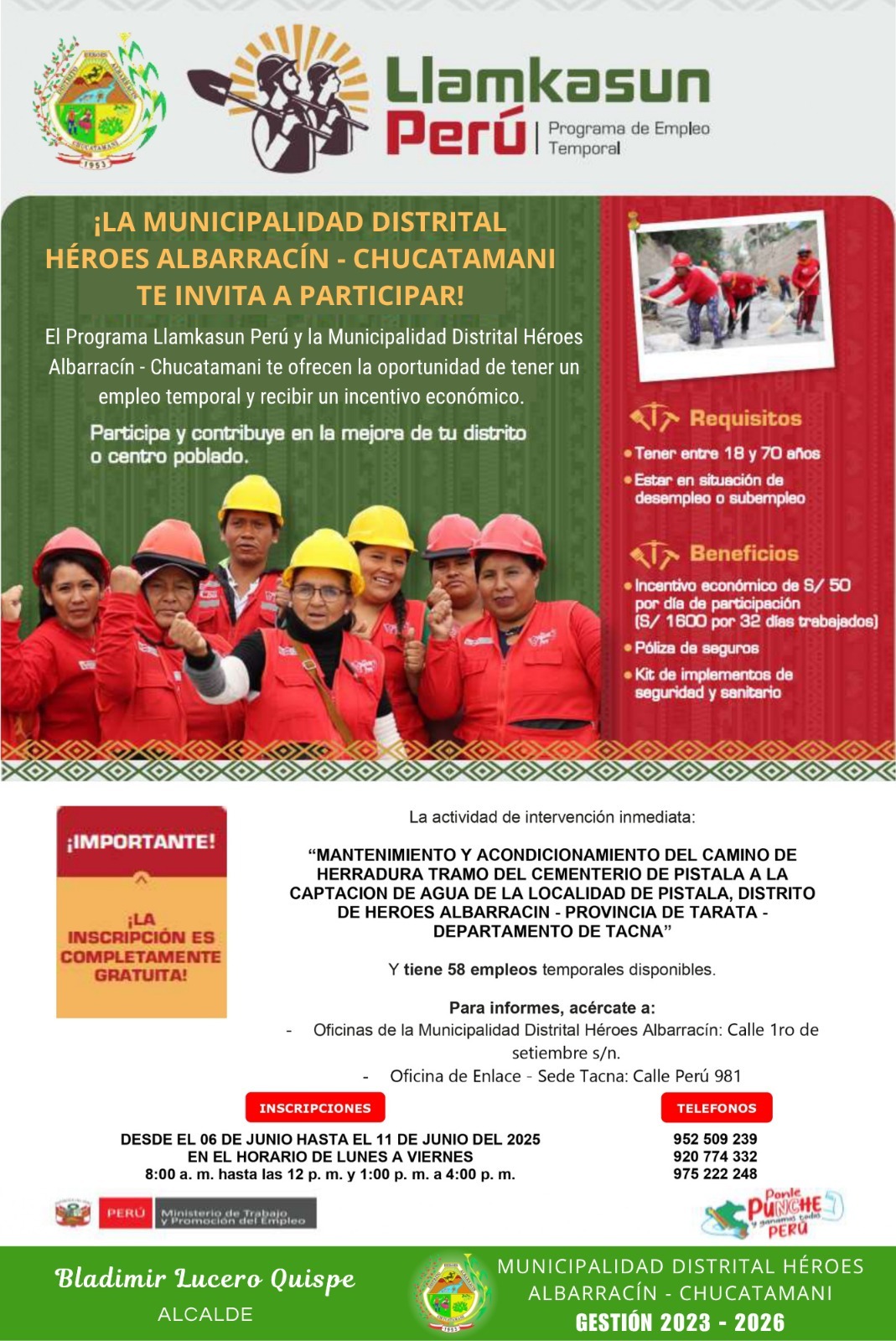 Mantenimiento y acondicionamiento del camino de herradura tramo del cementerio de Pistala a la captación de agua en la localidad de Pistala.