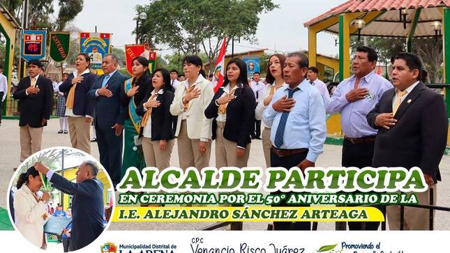 Alcalde participa en ceremonia por el 50° aniversario de la I.E. Alejandro Sánchez Arteaga