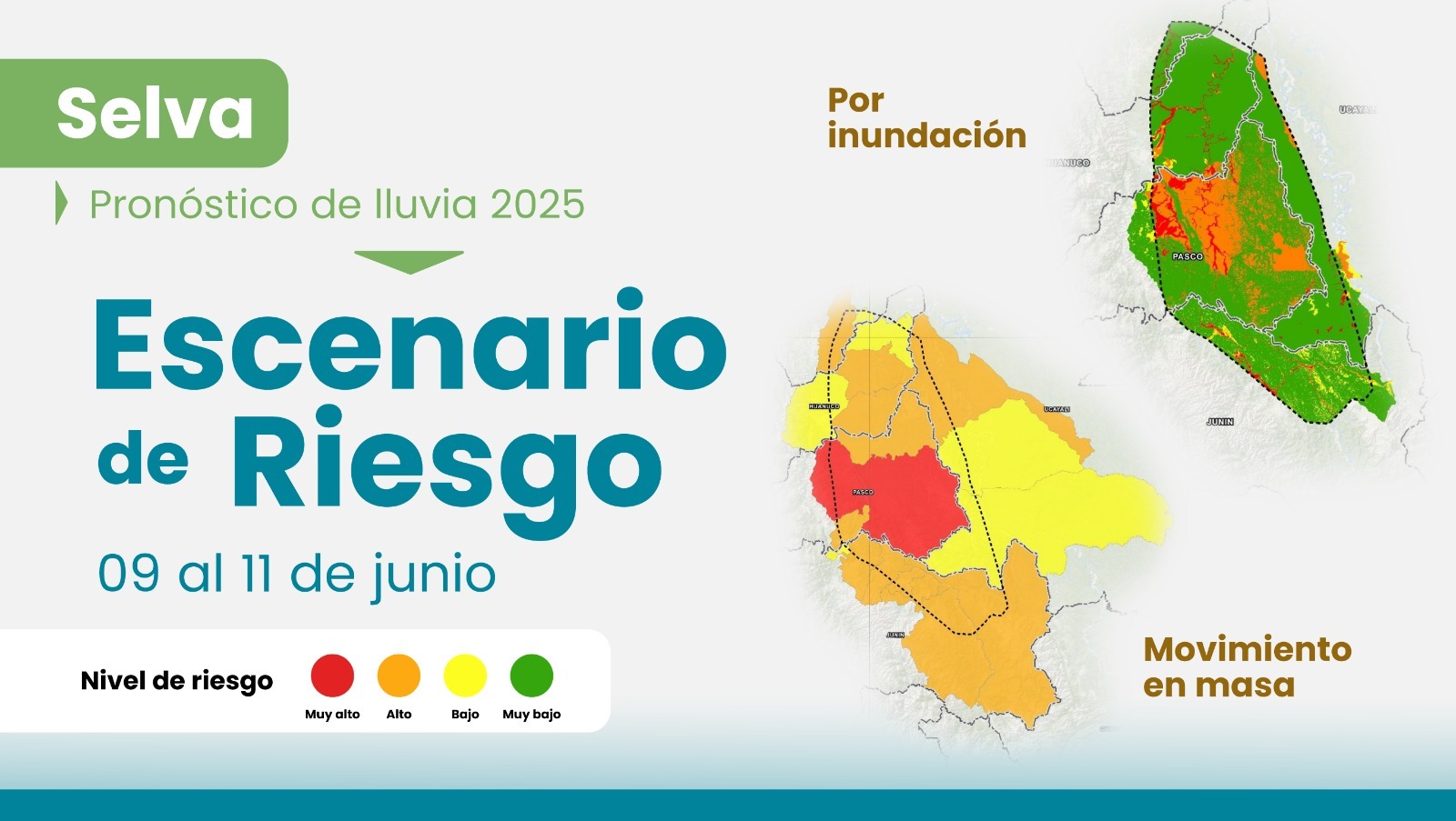 Escenario ante el pronóstico de lluvia en la selva del 09 al 11 de junio 2025