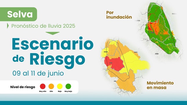 Escenario ante el pronóstico de lluvia en la selva del 09 al 11 de junio 2025