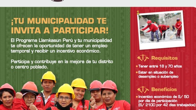 Aprovecha esta oportunidad de empleo temporal con el Programa LLAMKASUN PERÚ!