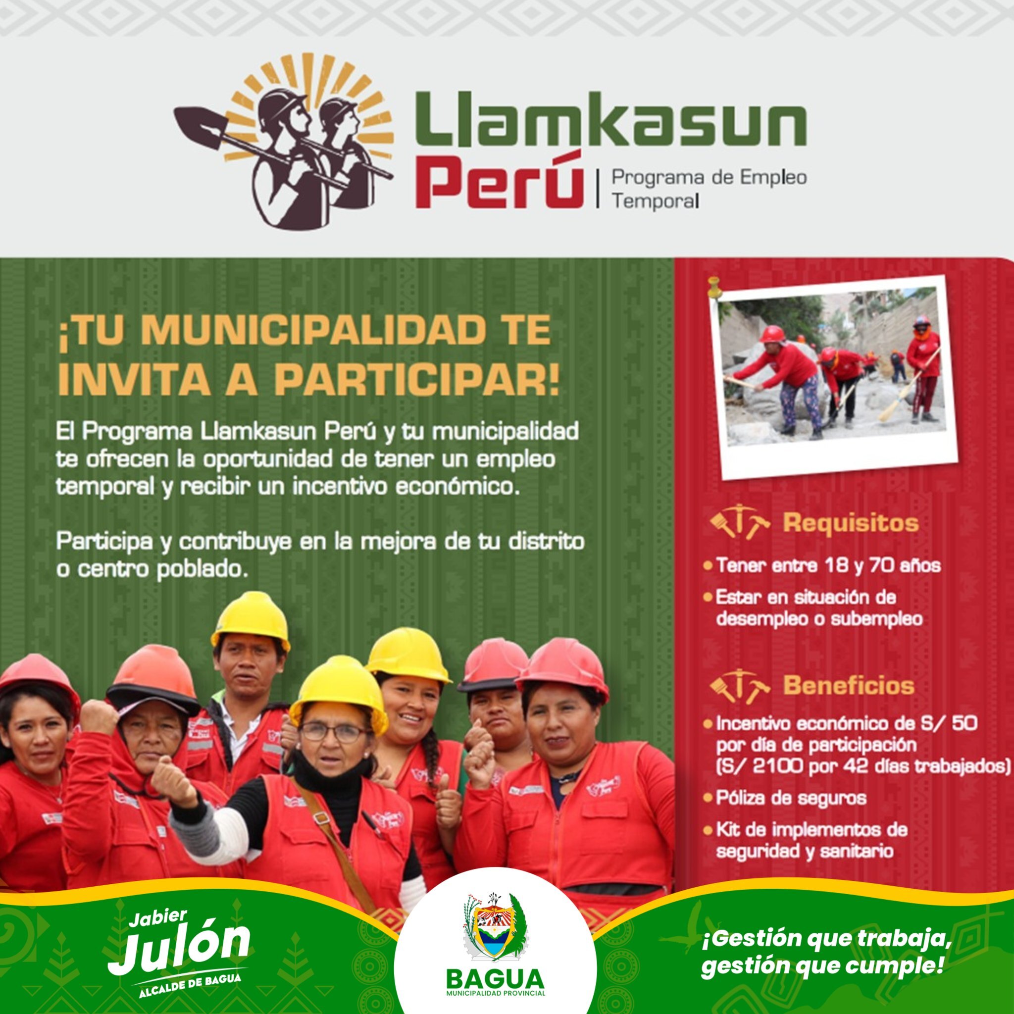 Aprovecha esta oportunidad de empleo temporal con el Programa LLAMKASUN PERΓ!