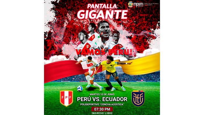 Vive el PerΓΊ Vs. Ecuador con la pantalla gigante en el polideportivo "Concha AcΓΊstica".