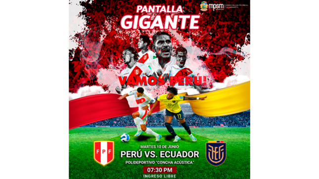 Vive el Perú Vs. Ecuador con la pantalla gigante en el polideportivo "Concha Acústica".