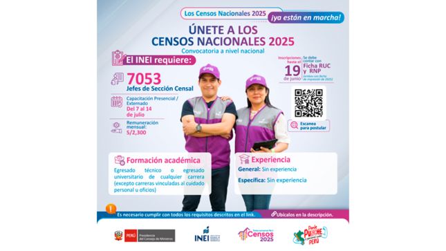 Convocatoria a nivel nacional para los Censos Nacionales 2025.