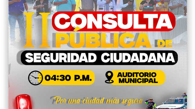 MUNICIPALIDAD DE HUAURA CONVOCA A
"𝗜𝗜 𝗖𝗢𝗡𝗦𝗨𝗟𝗧𝗔 𝗣𝗨́𝗕𝗟𝗜𝗖𝗔 𝗗𝗘 𝗦𝗘𝗚𝗨𝗥𝗜𝗗𝗔𝗗 𝗖𝗜𝗨𝗗𝗔𝗗𝗔𝗡𝗔"