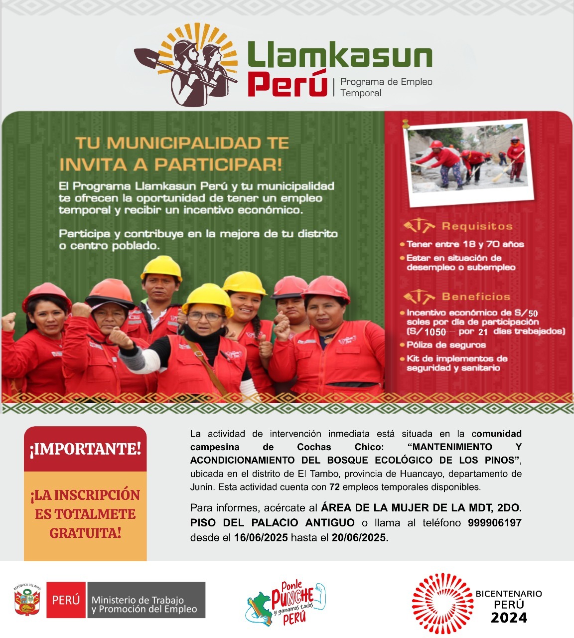 Puestos de trabajo temporal programa LLAMKASUN PERÚ