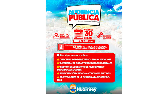 La municipalidad provincial realizará audiencia pública de rendición de cuentas en Huarmey 2025