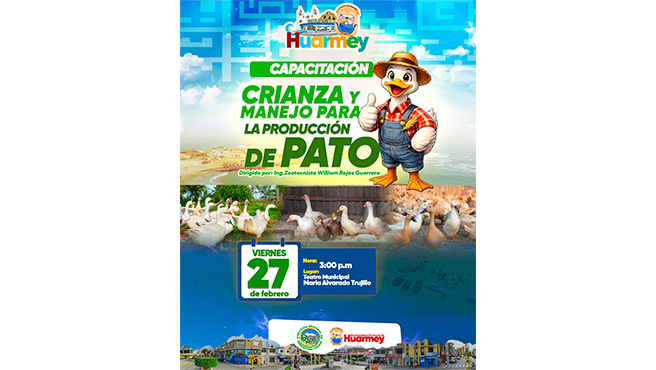 Capacitación gratuita "Crianza y manejo para la producción de pato"