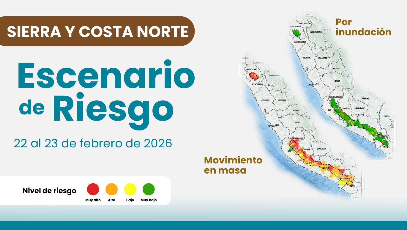 Escenario precipitaciones en la sierra y costa norte 22 al 23 de febrero de 2026