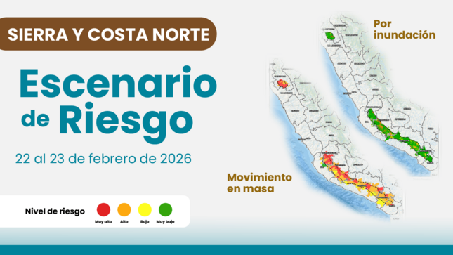 Escenario precipitaciones en la sierra y costa norte 22 al 23 de febrero de 2026
