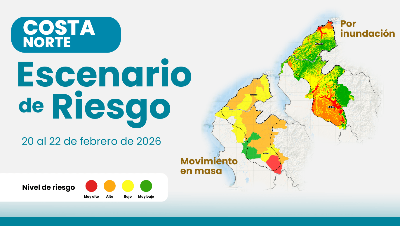 Escenario ante pronóstico de lluvia en la Costa del 20 al 22 de febrero de 2026