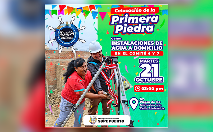 Primera piedra de la instalación de agua a domicilio en el comité 6 y 7