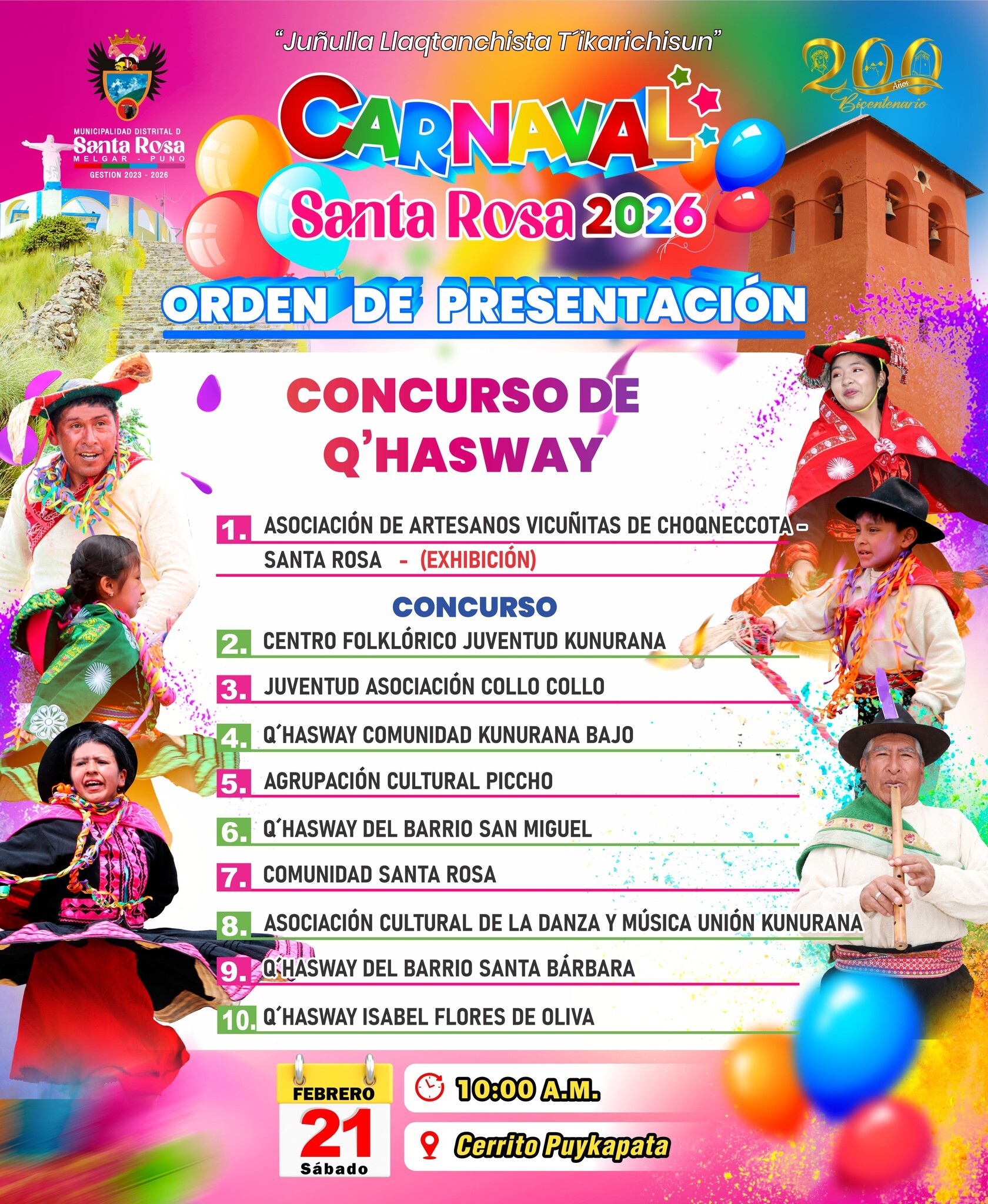 ORDEN DE PRESENTACIÓN DEL “CONCURSO Q´HASWAY 2026