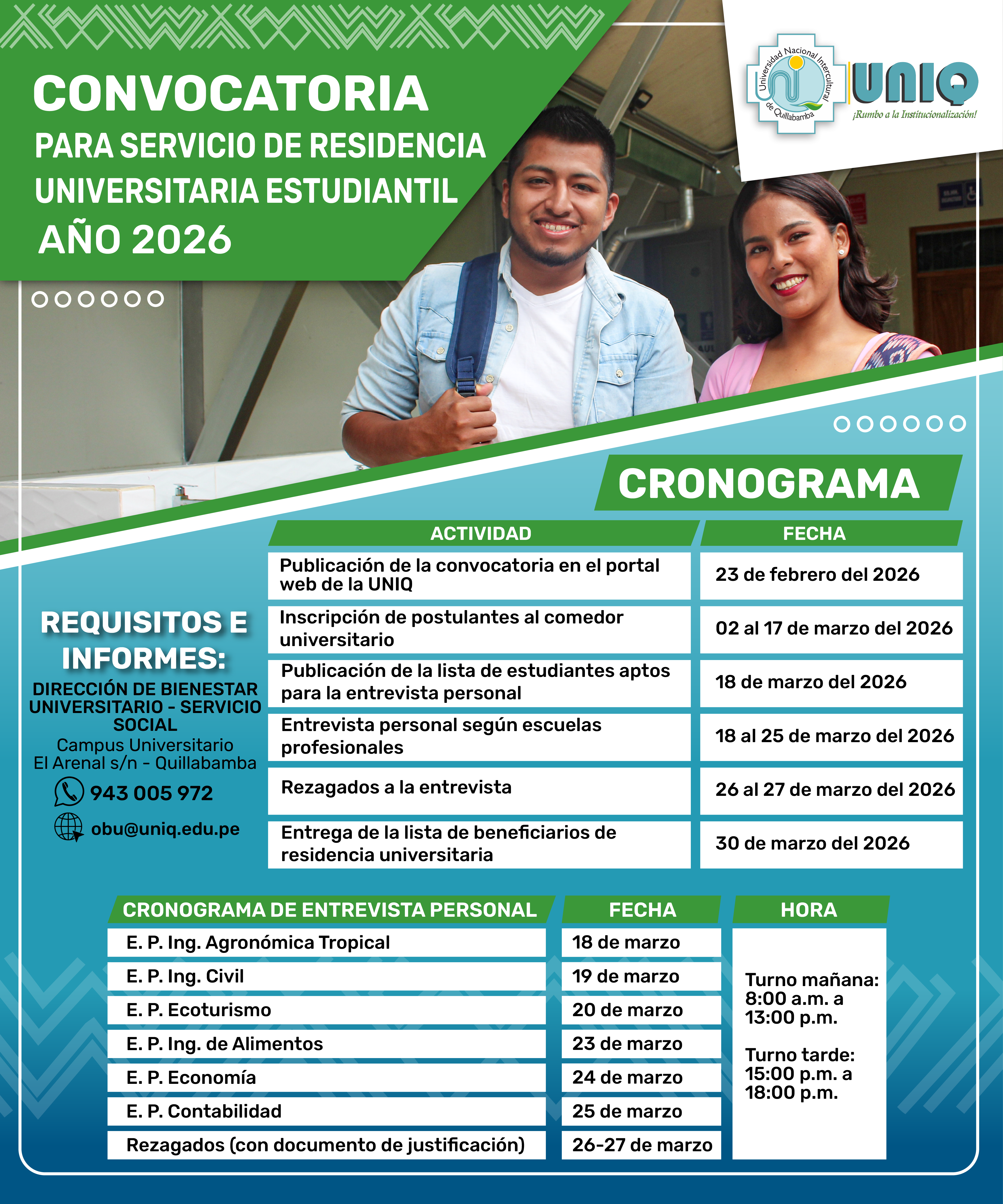 Proceso de selección para el servicio de residencia universitaria 2026