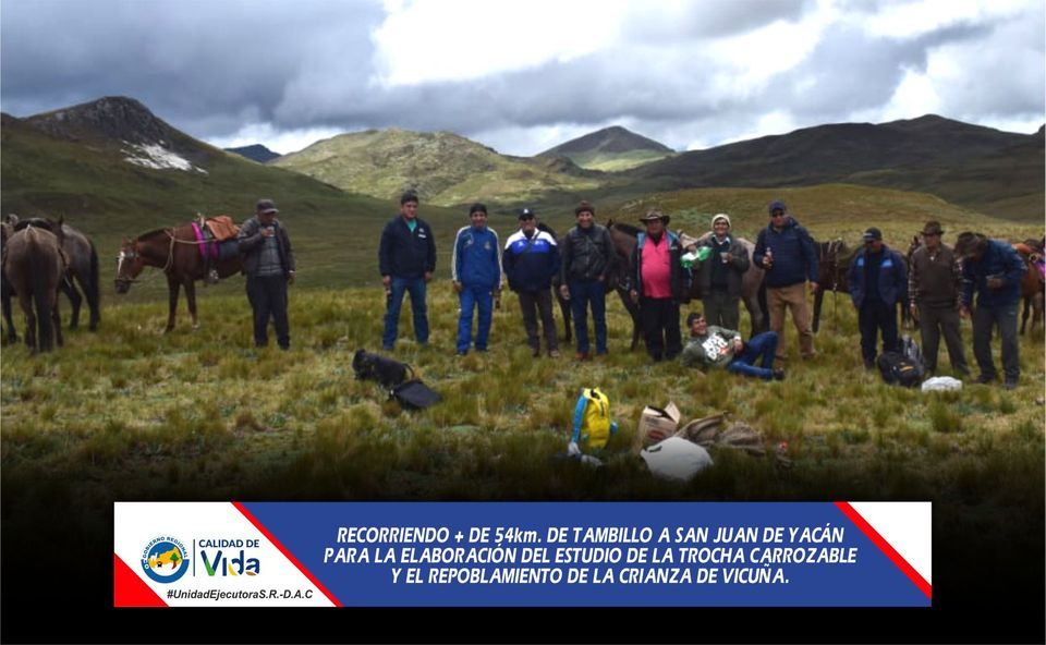 RECORRIENDO MAS DE 54 KM DE TAMBILLO A SAN JUAN DE YACÁN PARA LA ELABORACIÓN DEL ESTUDIO DE LA TROCHA CARROZABLE Y EL REPOBLAMIENTO DE LA CRIANZA DE VICUÑA