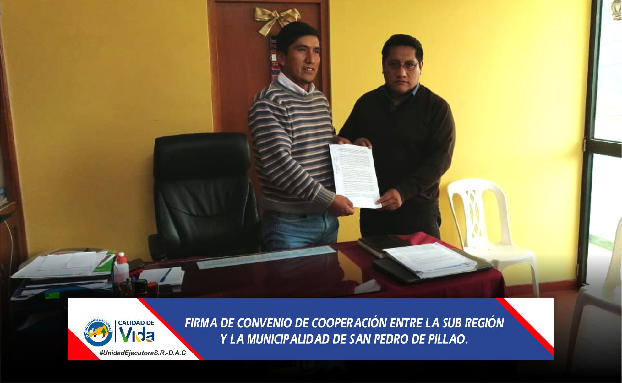 FIRMA DE CONVENIO DE COOPERACIÓN ENTRE LA SUBREGIÓN Y LA MUNICIPALIDAD DE SAN PEDRO DE PILLAO