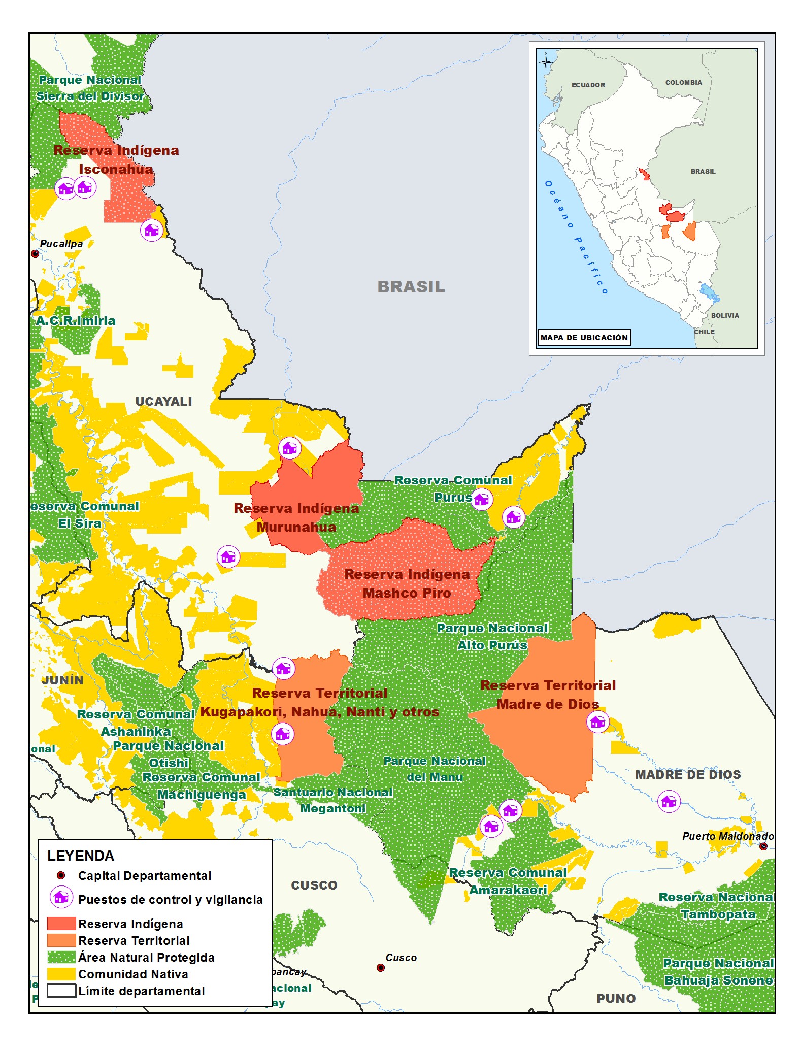 Mapa con la ubicación de los puestos de control y vigilancia-Ministerio de Cultura
