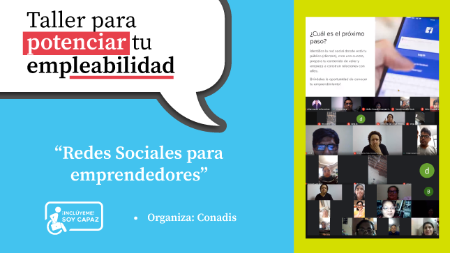 Imagen del taller virtual "Redes sociales para emprendedores" con los participantes del evento.