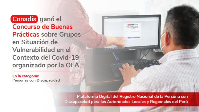 Imagen de dos funcionarios haciendo uso de la plataforma digital del Registro Nacional de la Persona con Discapacidad