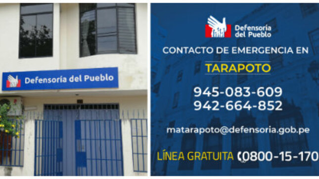 Fachada de Oficina de la Defensoría del Pueblo en Tarapoto. 