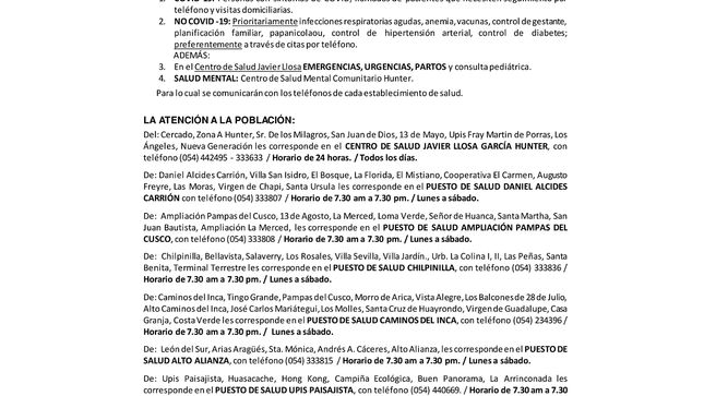 ▶️MICRORED DE SALUD HUNTER 
Comunica 👇