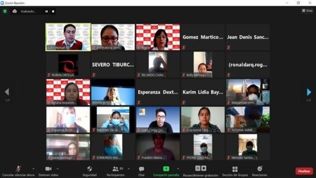 Imagen JPG de diferentes rostros de personas participando de la audiencia pública virtual “La Contraloría te escucha” Huánuco.