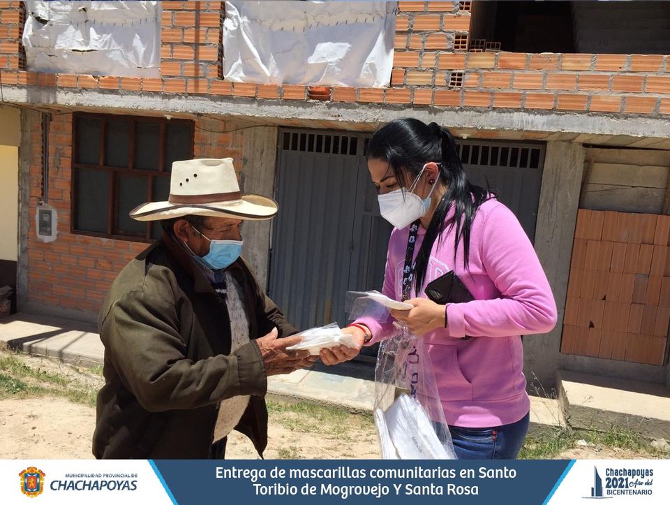 Municipalidad Provincial de Chachapoyas entregó mascarillas comunitarias a los vecinos de los sectores de Santo Toribio de Mogrovejo y Santa Rosa de Lima.