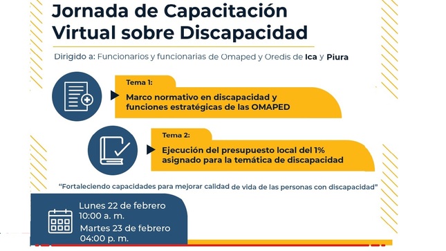 Jornada de capacitaciones se realizarán en Ica, el lunes 22 de febrero a las 10:00 am y en Piura, el martes 23 de febrero a las 04:00 pm.