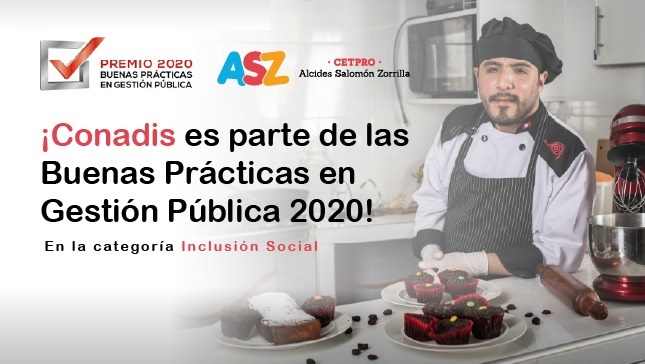 Banner que contiene una persona con discapacidad y texto que dice Conadis es parte de las Buenas Prácticas en gestión Pública del 2020.