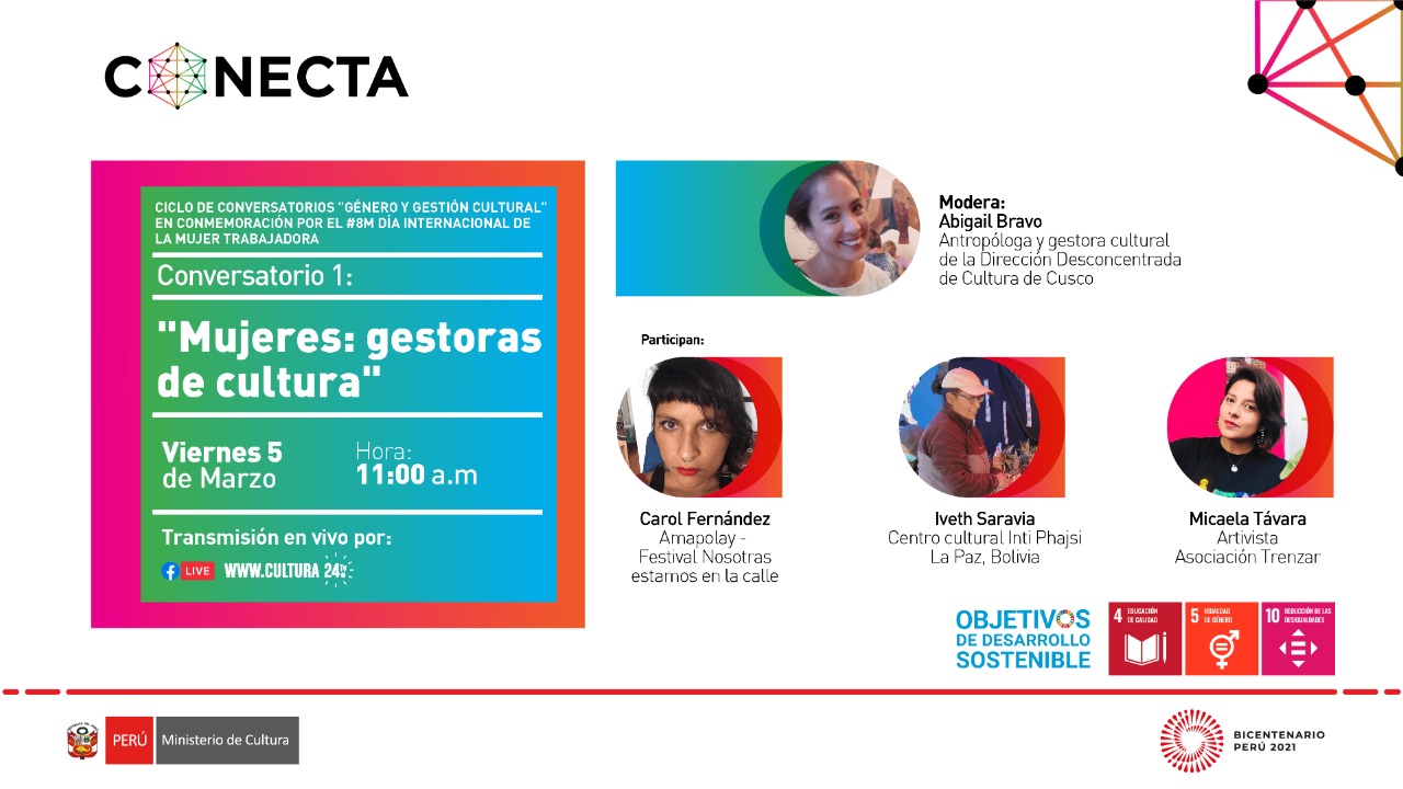 Ministerio de Cultura desarrollará conversatorios "Género y Gestión Cultural" en el marco del Día Internacional de la Mujer Trabajadora