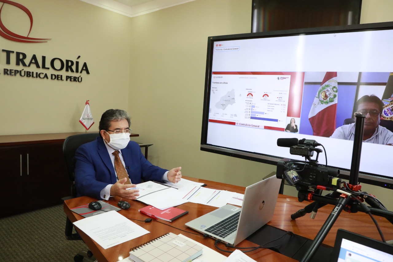 Imagen JPG del Contralor General participando del evento virtual rendición de cuentas del Megaoperativo de Tumbes.