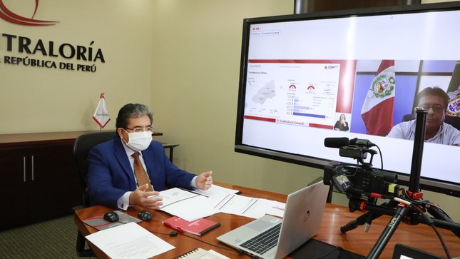 Imagen JPG del Contralor General participando del evento virtual rendición de cuentas del  Megaoperativo de Tumbes.