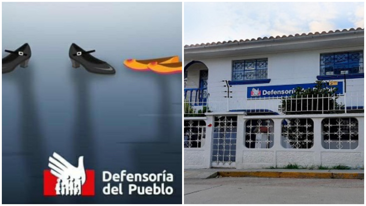 Fachada de oficina defensorial y gráfico de zapatos de mujer