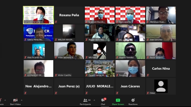 Imagen JPG de diferentes rostros de personas participando de la audiencia pública virtual “La Contraloría te escucha” en la provincia de Yungay, Áncash.