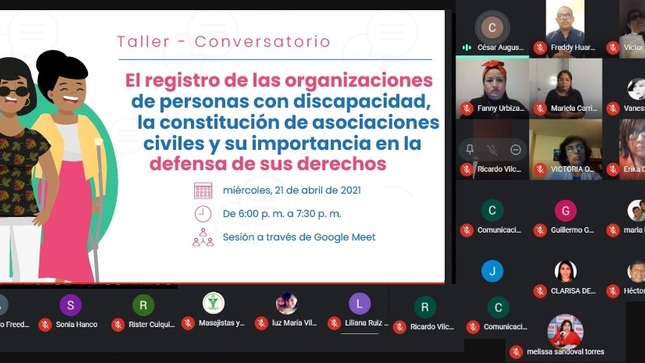 taller conversatorio virtual sobre “El registro de las organizaciones de personas con discapacidad, la constitución de asociaciones civiles y su importancia en la defensa de sus derechos”.