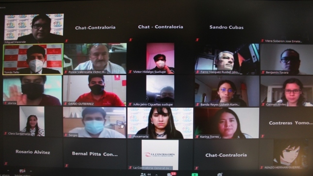 Imagen JPG de diferentes rostros de personas participando de la audiencia pública virtual “La Contraloría te escucha” en la región Lambayeque.